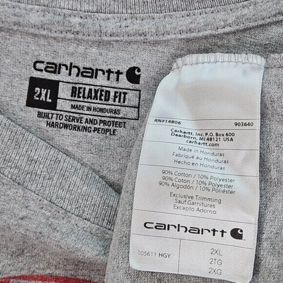 Carhartt T-Shirt Big Logo Canada Spellout Relaxed Fit Short Sleeve Size 2XL Gray - Picture 8 of 10